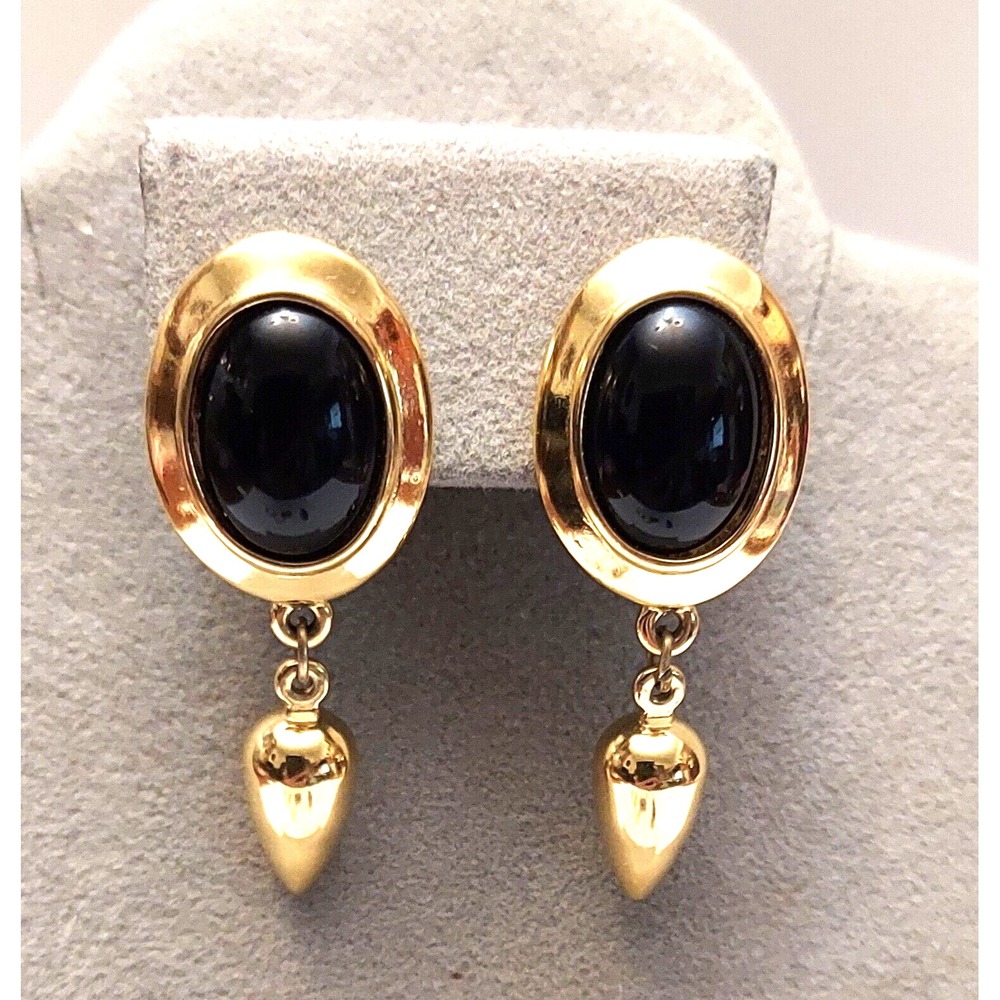 Earrings - Gold Tone and Black Dangles TRIFARI